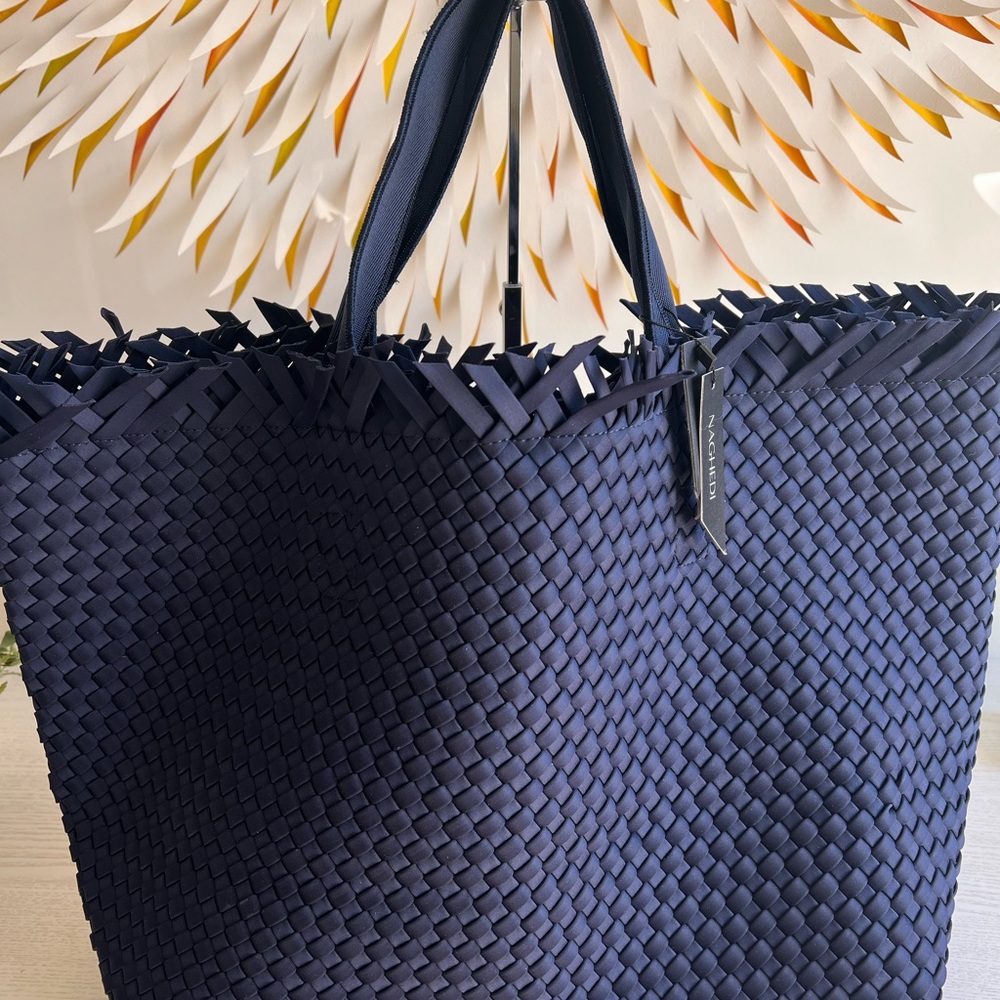Naghedi Navy Woven Tote NWT - Picture 5 of 14